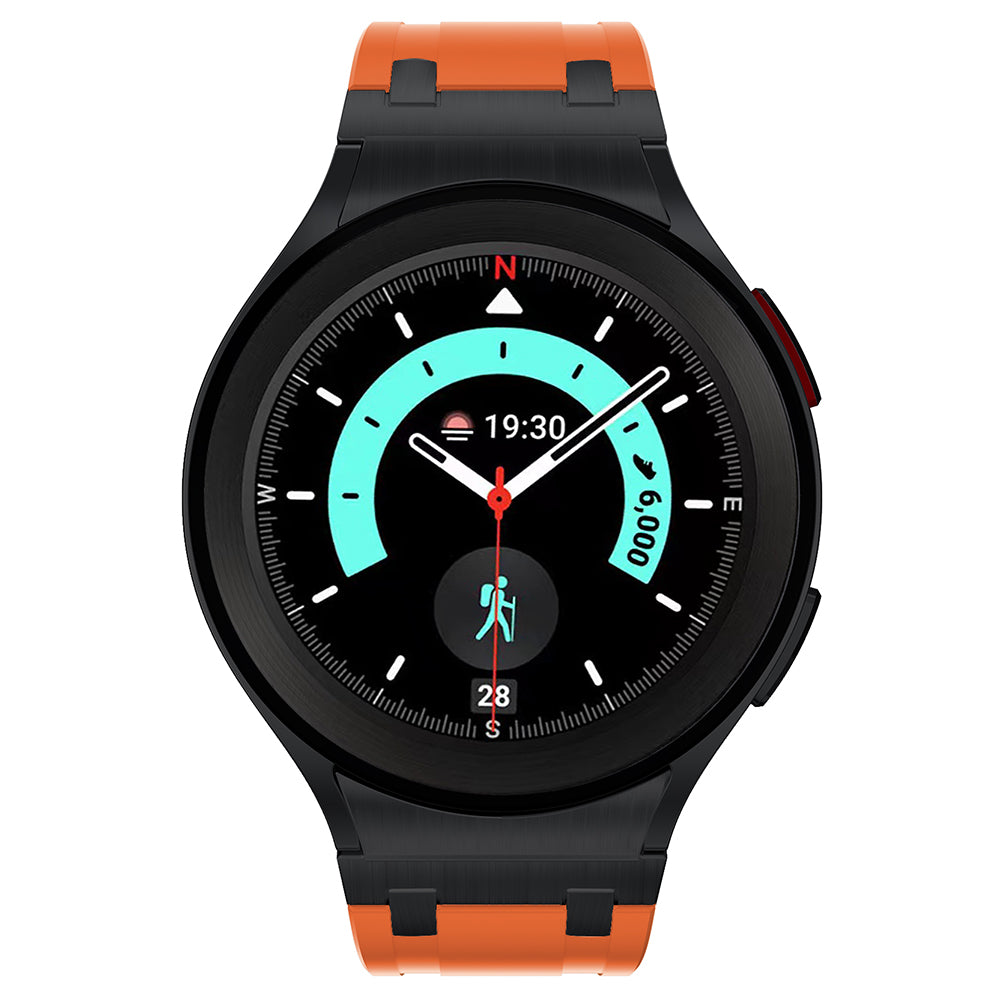For Samsung Galaxy Watch6 / Watch 5 / Watch4 Soft Strap Silicone Watch Band with Black Connector - Black+Orange For Samsung Galaxy Watch6 / Watch 5 / Watch4 Soft Strap Silicone Watch Band with Black Connector - Black+Orange